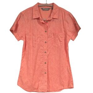 Mountain‎ Warehouse Womens Coral Pink Leaf Print Cotton Button Down Shirt Size 4